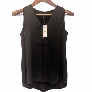 WHBM NWT V-neck 00 Black Pleat Blouse Top Sleeveless Basic